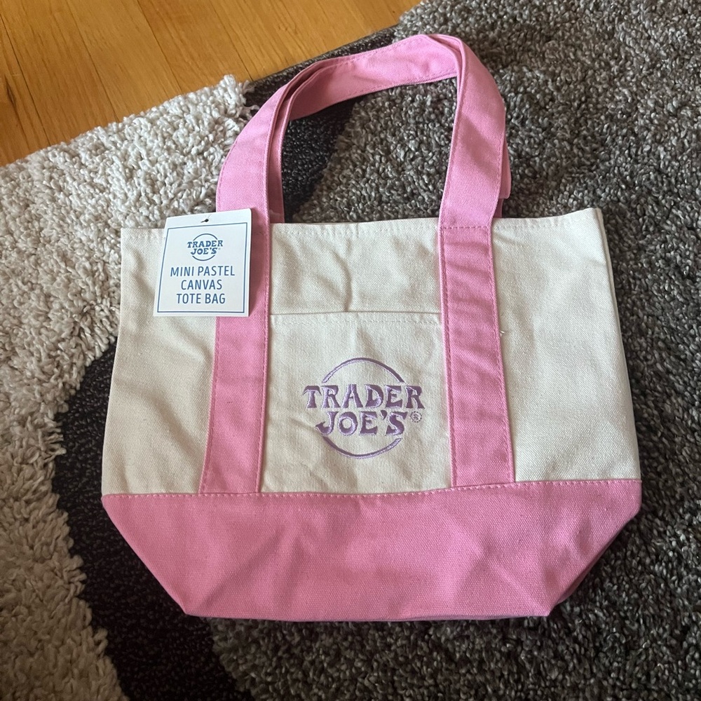 Trader Joe's Pink and Cream Canvas Tote Bag